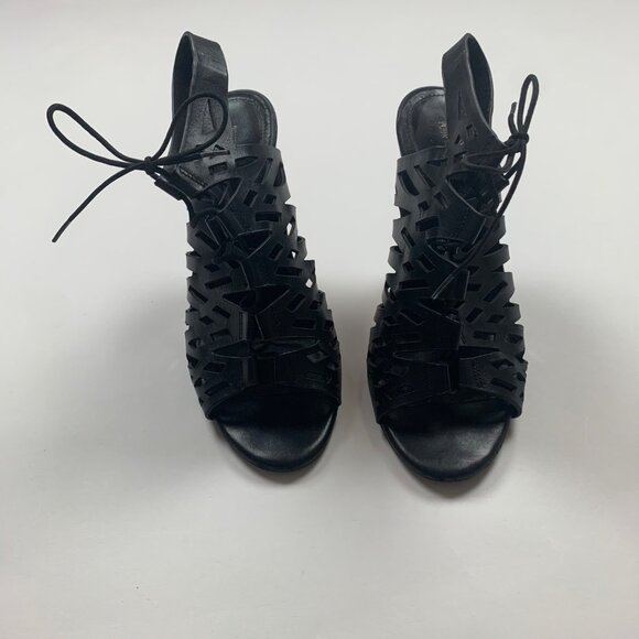 Pour La Victoire Black Strappy High Heel Sandals 8.5 Tie Laces Stiletto - Picture 8 of 9